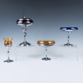 4pc Farber Brothers Glasses with Chrome Stemware