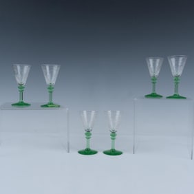 6pc Clear and Green Cordial Glasses