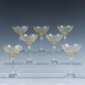 7pc Fostoria Topaz Yellow Cocktail Glasses