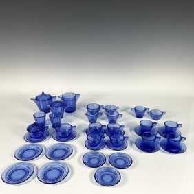 38pc Akro Agate Cobalt Blue Glass Children's Tableware