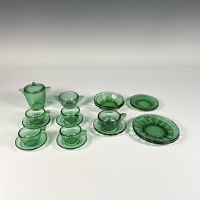 18pc Vintage Green Glass Children's Tableware