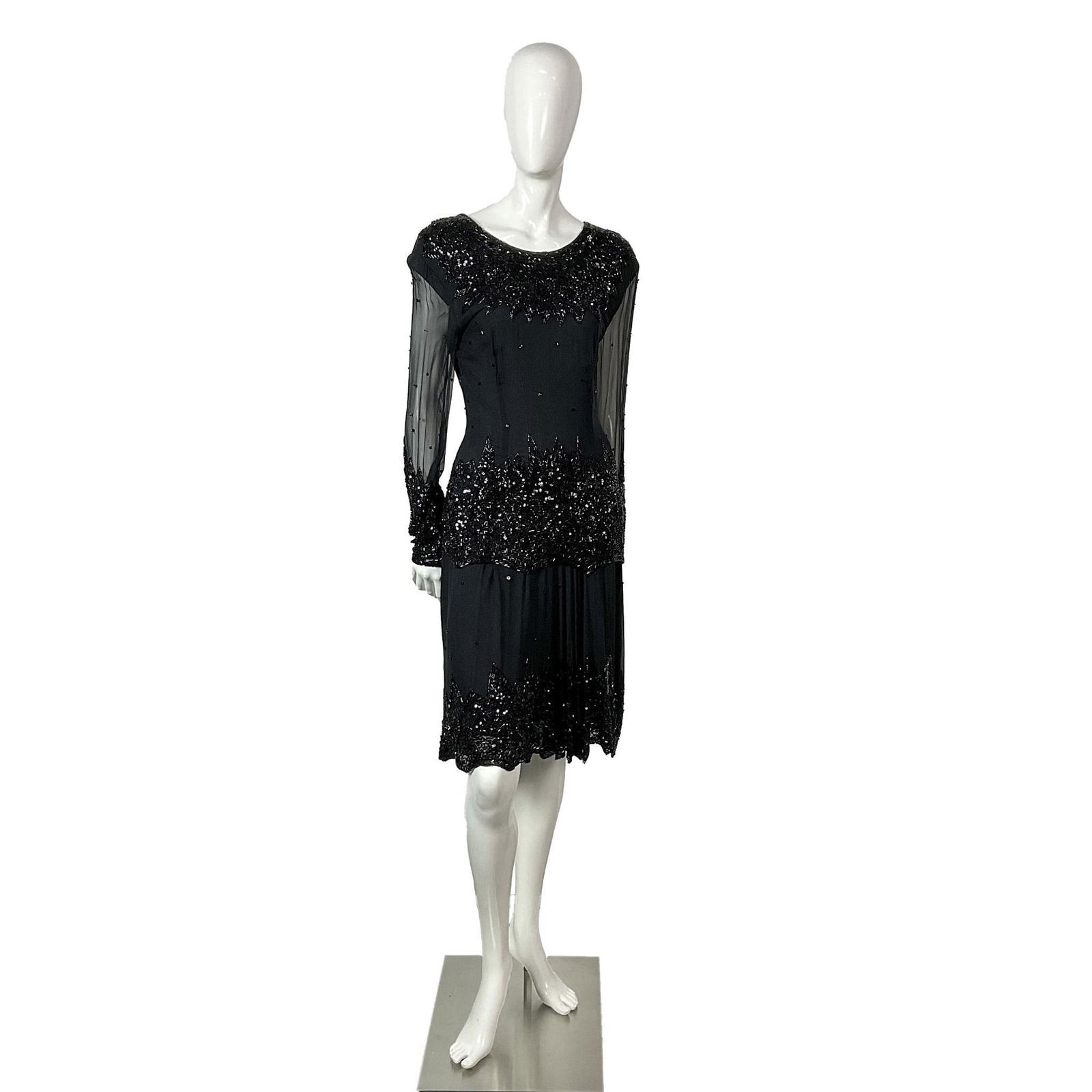 Nite Line Sequined Black Cocktail/Evening Long Sleeve Dress (1 of 12)