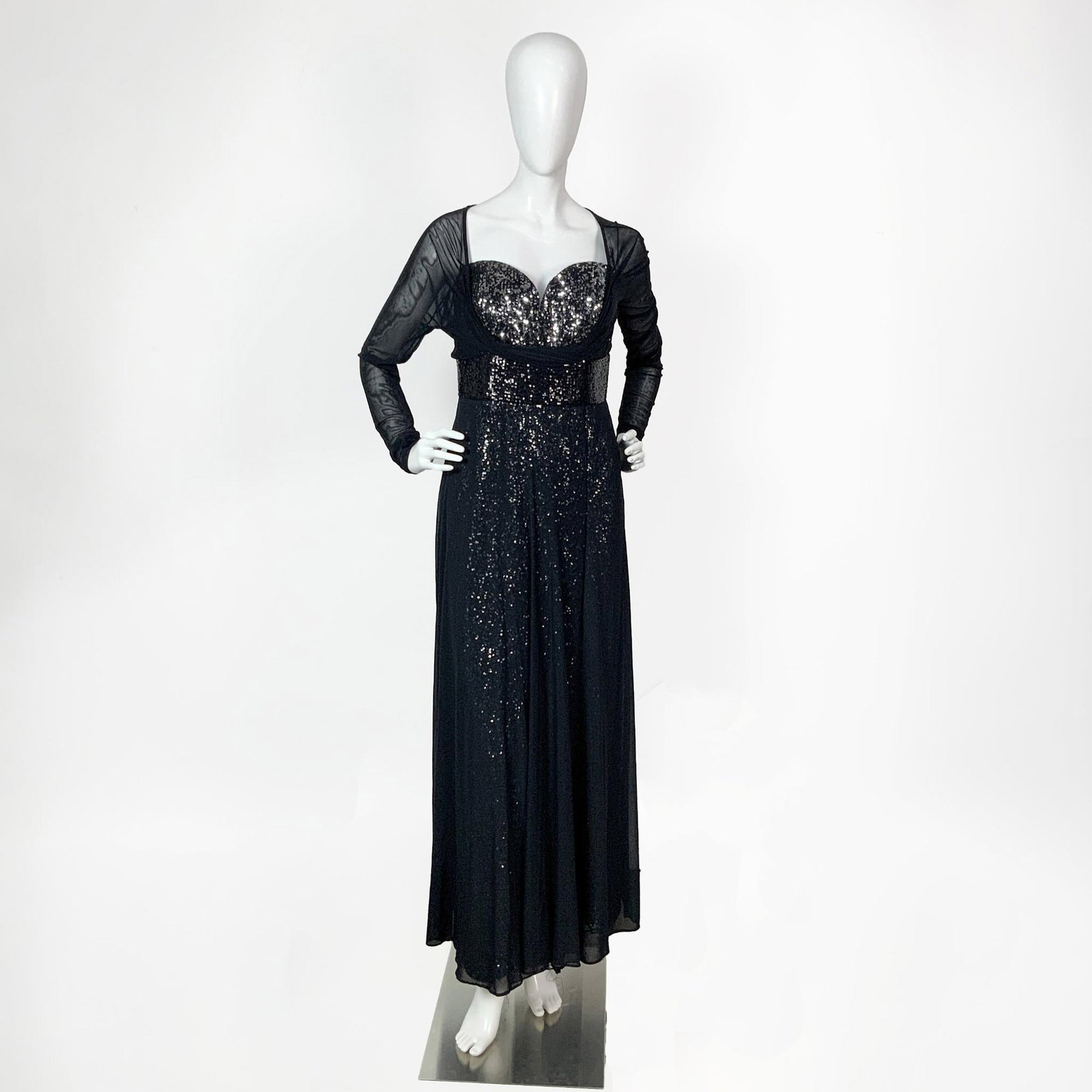 Vicky Tiel Black and Silver Sequined Evening Dress (1 of 12)