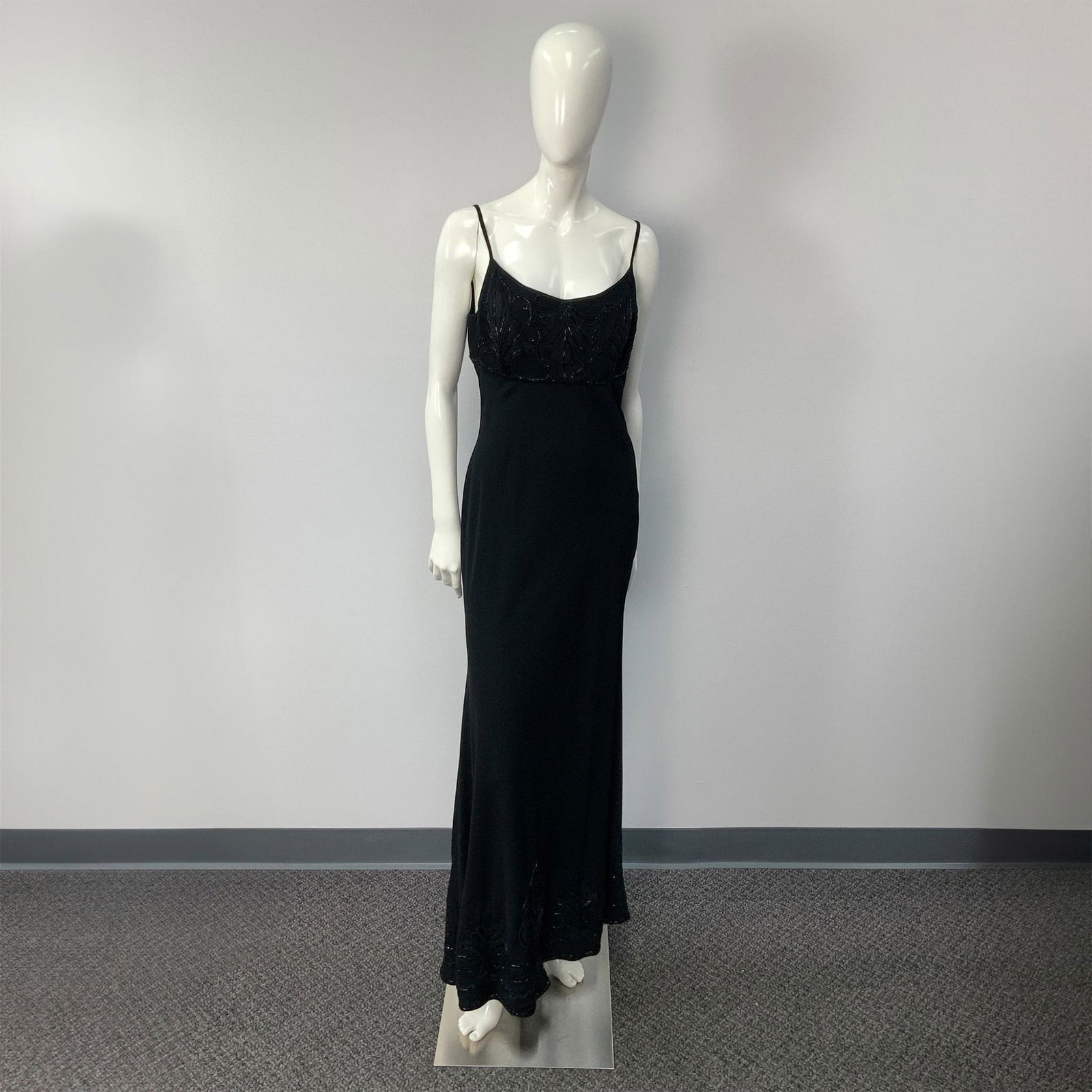 Carmen Marc Valvo Black Beaded Dress with Sheer overlay (1 of 11)