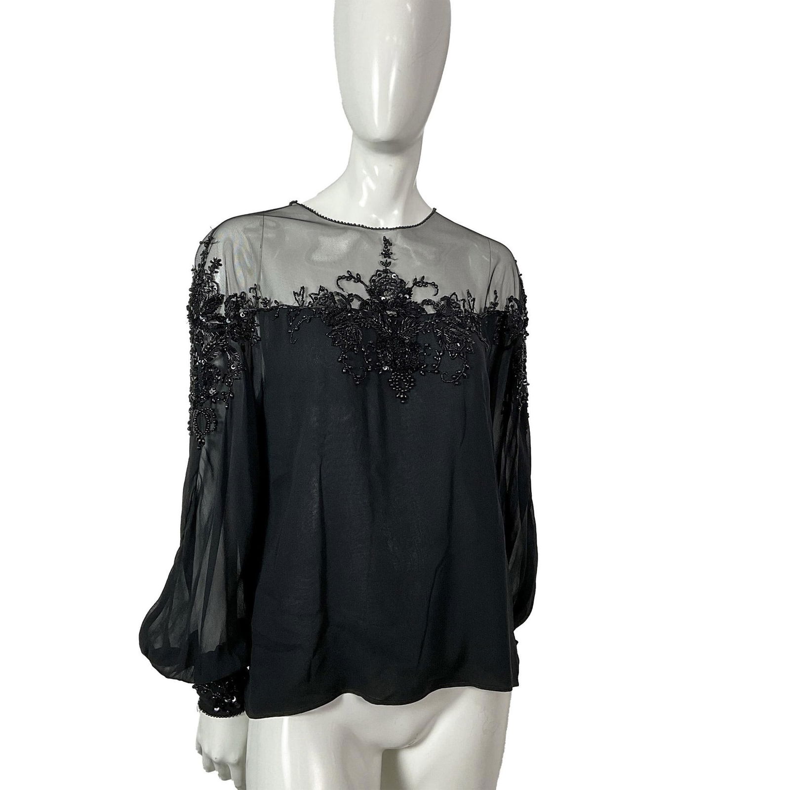 Black Tie Oleg Cassini Neiman Marcus Black Silk Sequin Top (1 of 11)