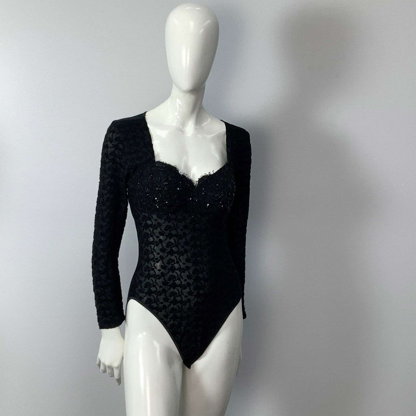 Original Emanuel Ungaro Black Lace & Sequins Bodysuit (1 of 6)