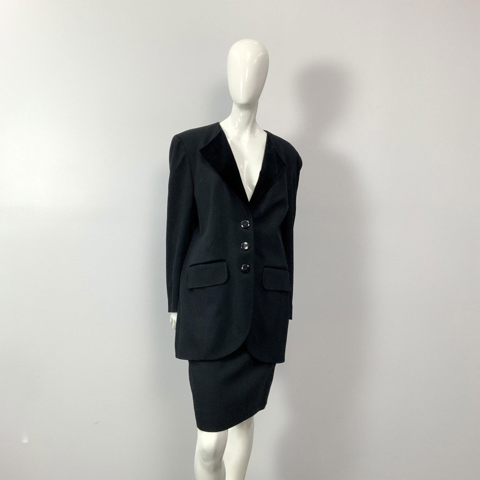Louis Feraud Black Wool Blend Skirt Suit (1 of 13)