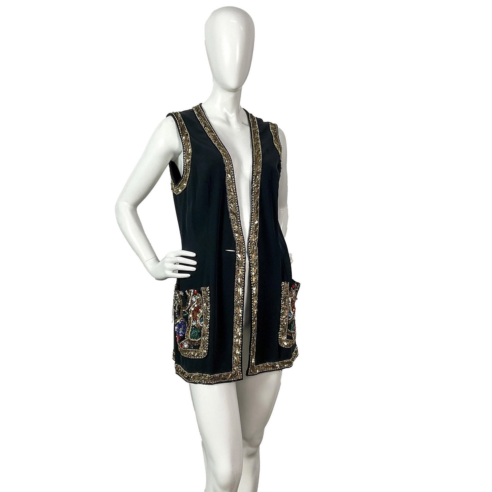 Original Blacktie Oleg Cassini Black Embroidered Vest (1 of 8)