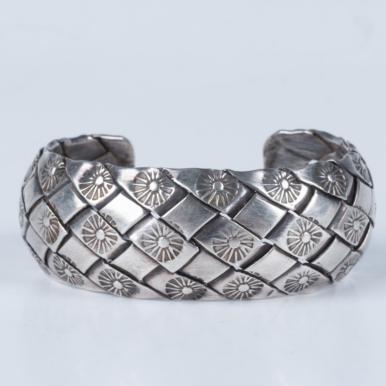 Unique Mexican Sterling Silver Floral Cuff Bracelet (1 of 3)