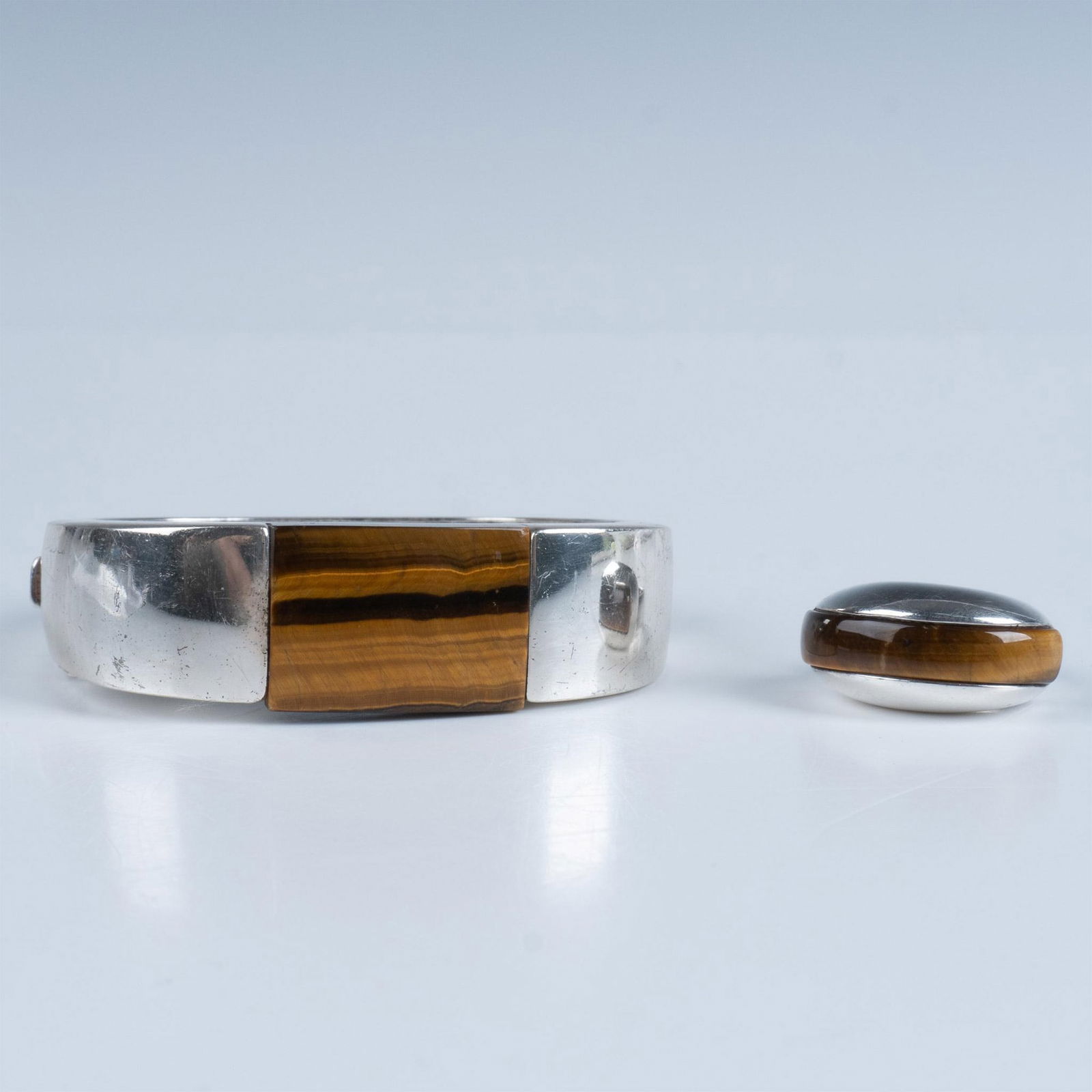 2pc Sterling Silver with Tigers Eye Bangle Bracelet and Ring (1 of 4)