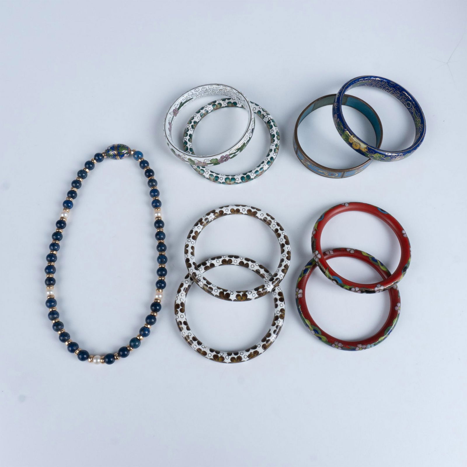 9pc Vintage Cloisonne Bracelets and Beaded Necklace (1 of 6)