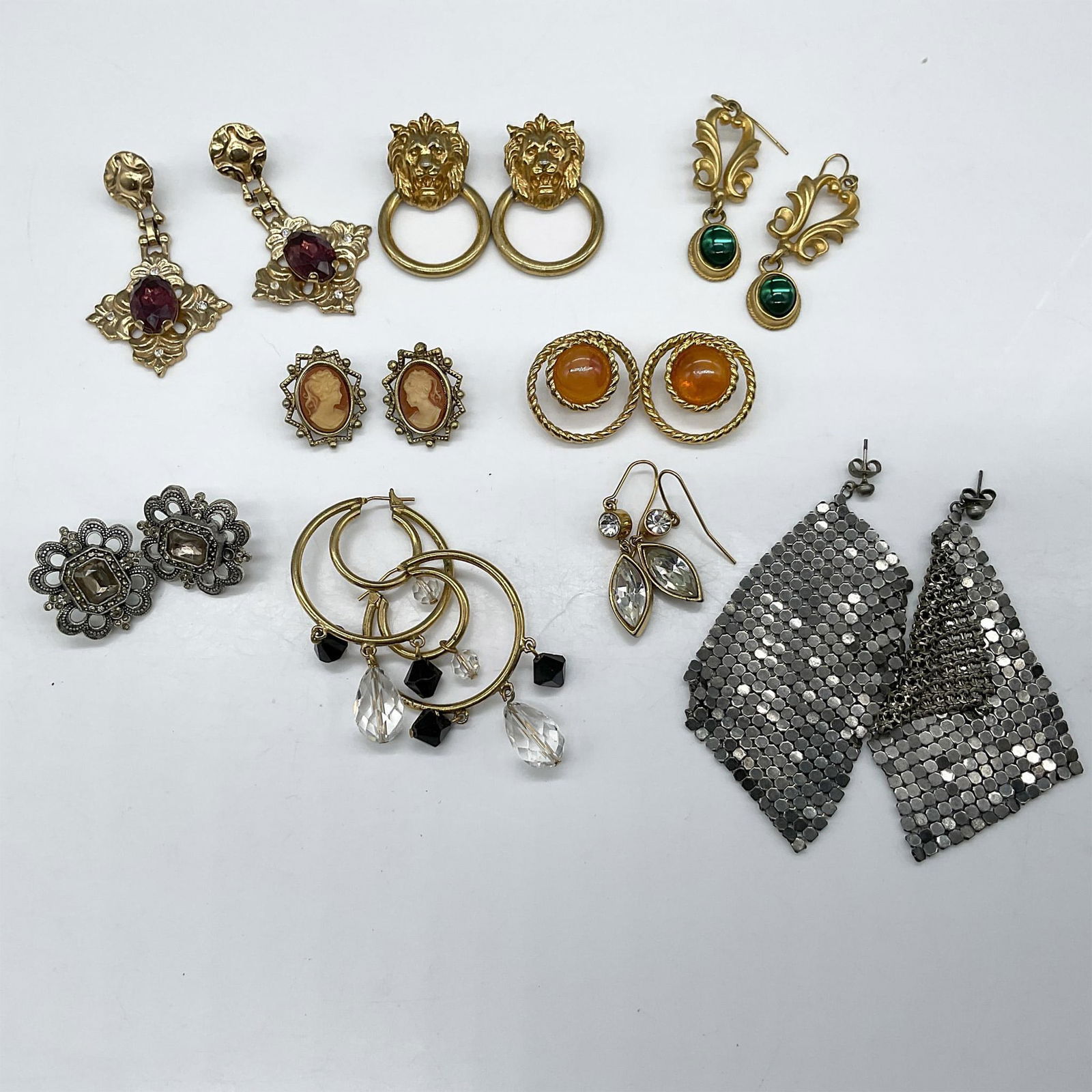 9pc Costume Jewelry Silver and Gilded Metal Earrings (1 of 2)