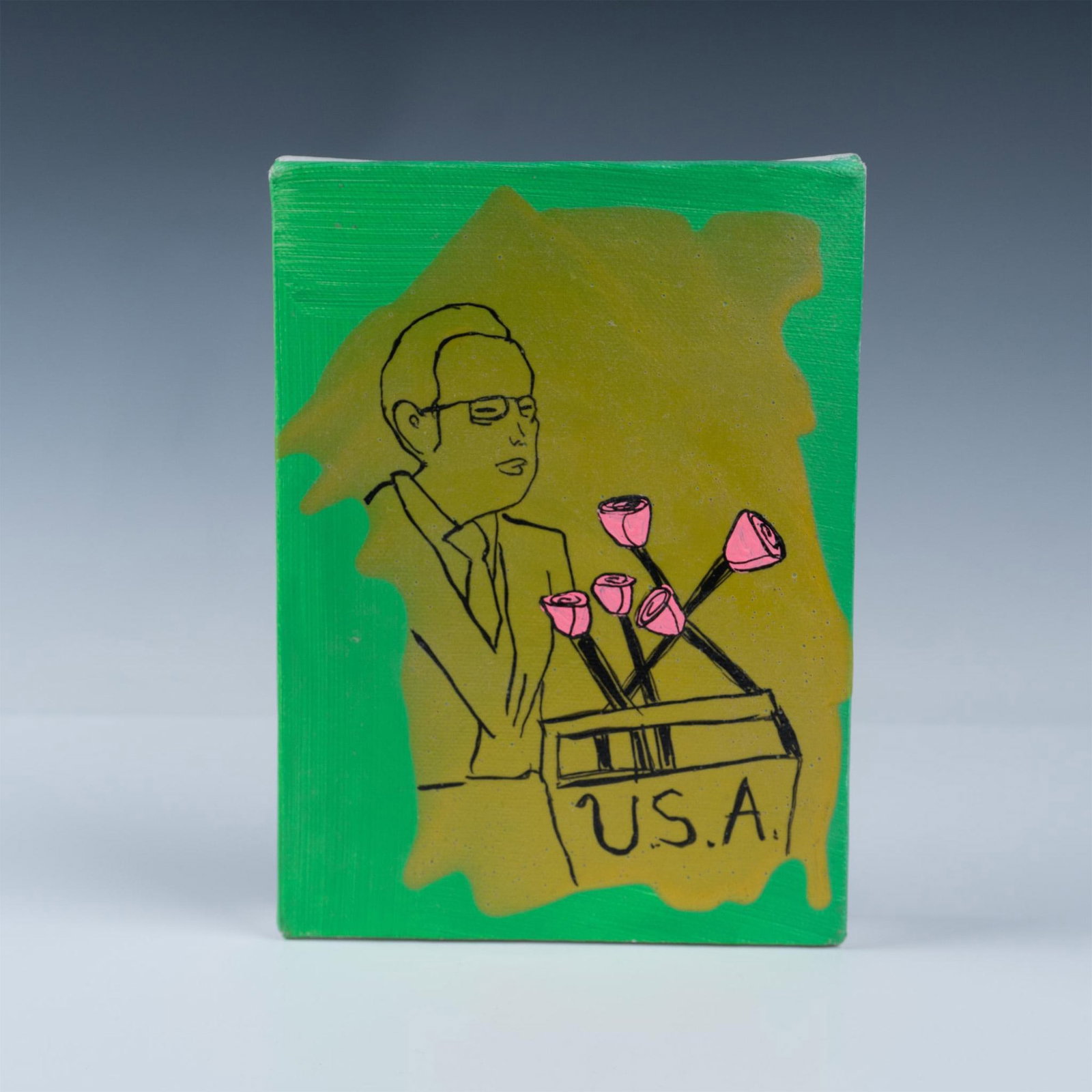 Brian Leo, Garage Pop Surrealist Acrylic on Canvas, Signed: Original acrylic on canvas by Garage Pop Surrealist artist Brian Leo whose small paintings address culture, politics and American identity. Signature, title and date on verso: Brian Leo, 2011. Artist: