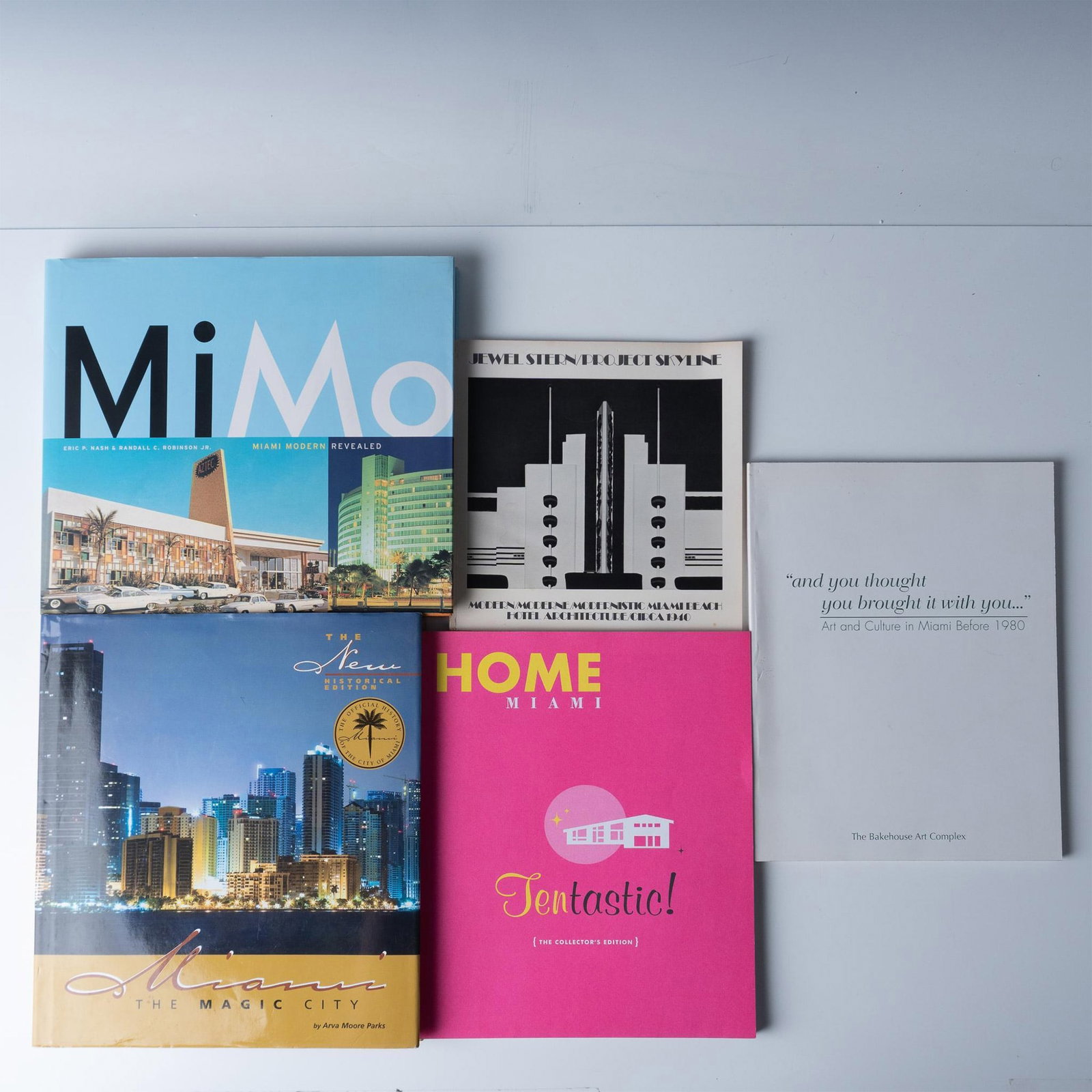 5pc Miami Architecture, History, and Culture Book Set: Titles including Miami: The Magic City by Avra Moore Parks (2008); MiMo: Miami Modern Revealed by Eric P. Nash and Randall C. Robinson Jr. (2004); "and you thought you brought it with you: Art and Cul