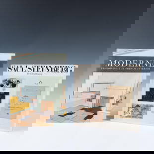 Set of 2 Interior Design and Art Books: Titles include: Moderne Fashioning The French Interior by Sarah Schleuning (2007), and Saul Steinberg by Harold Rosenberg (1978). The dimensions of the collection measures: 10.75"L x 12"W x 2"H. Dimen