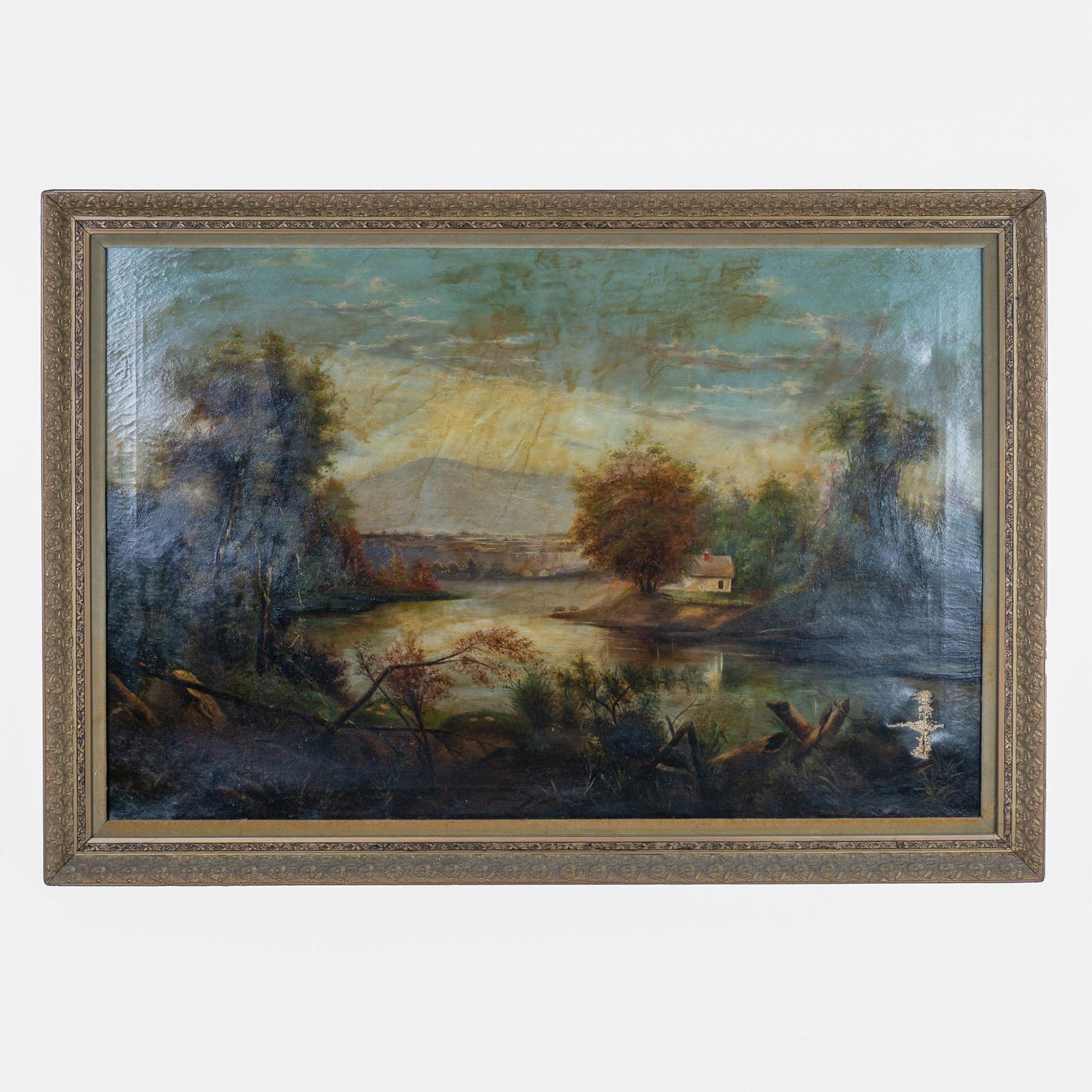 Antique Original Oil on Canvas, Landscape, Monogram Signed (1 of 5)