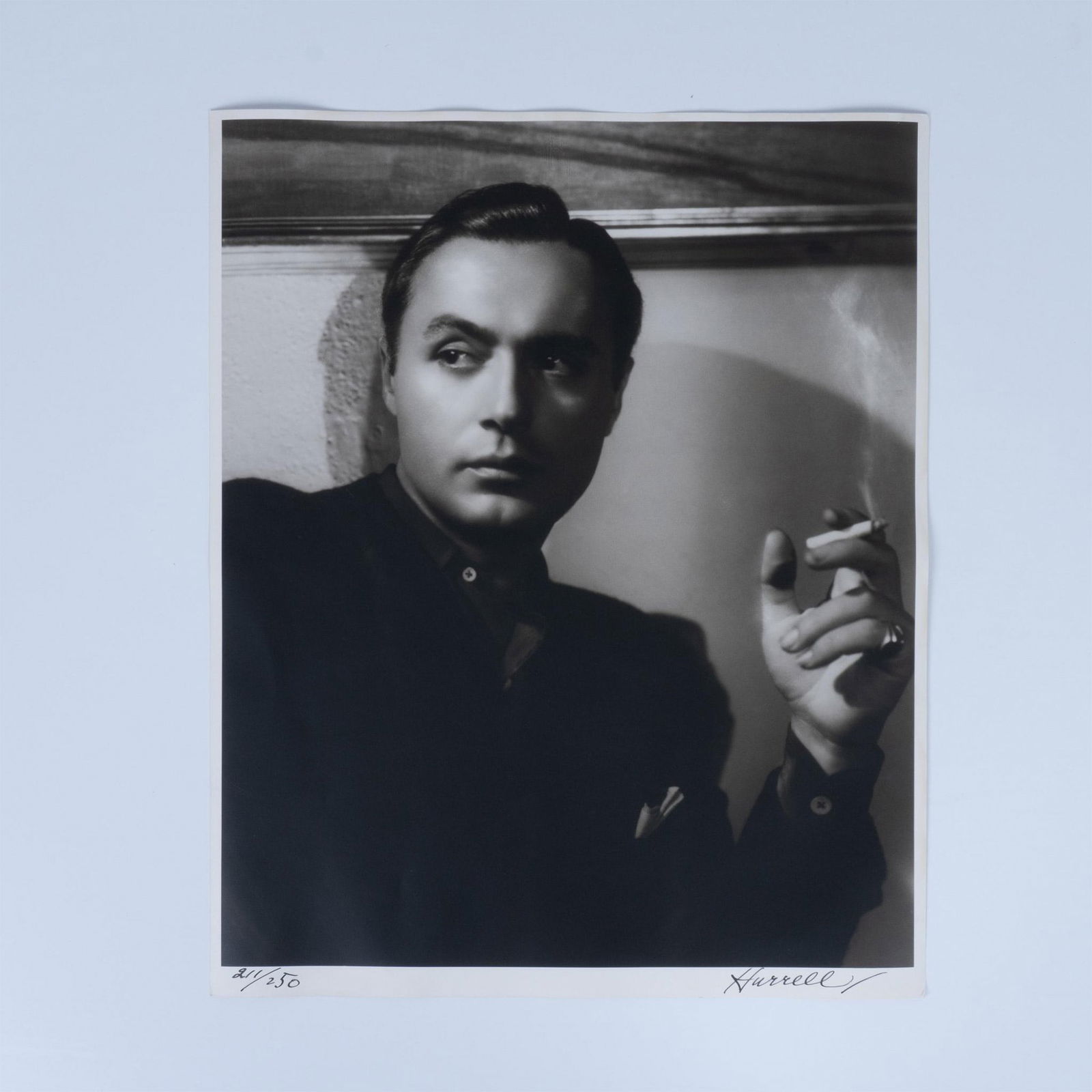 George Hurrell, Original Silver Gelatin Photograph, Signed: Outstanding original gelatin silver on paper featuring film noir movie star Charles Boyer shot by Hollywood Golden Era photographer to the starsGeorge Hurrel. Boyer posed in 1938 at the N.B.C Studios