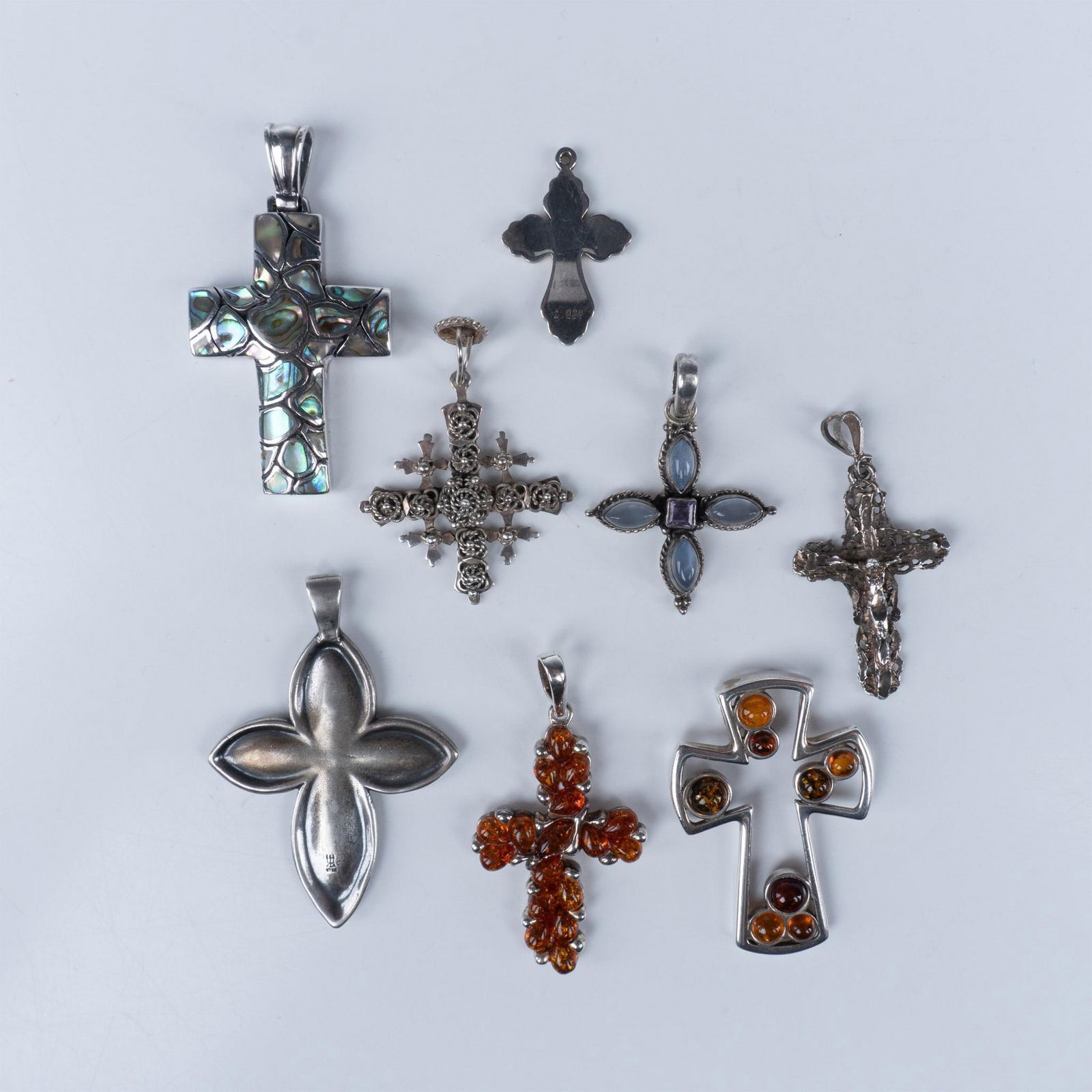 8pc Sterling Silver and Gemstone Cross Pendants (1 of 2)