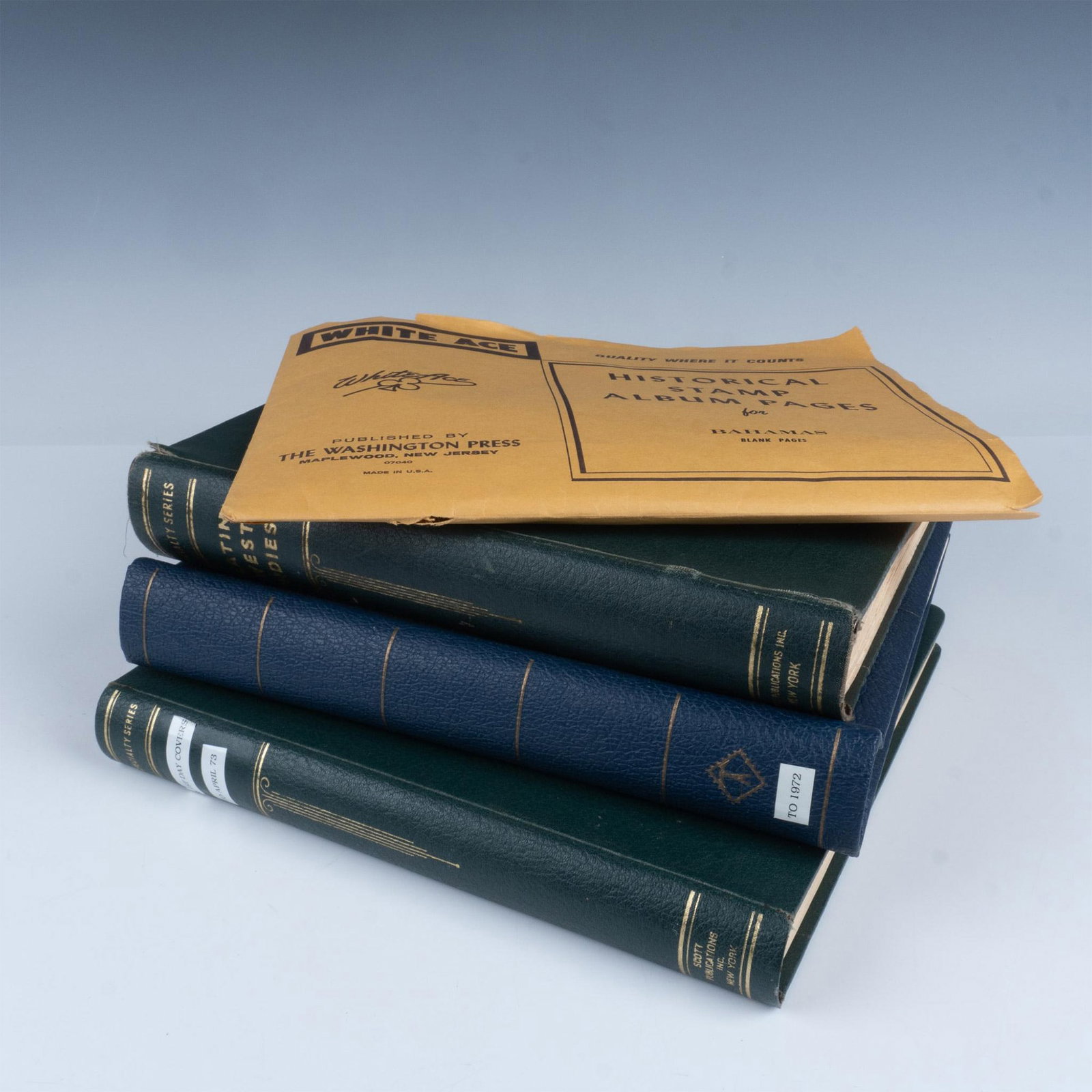 Set of 4 Cuba & West Indies Stamps Collection Albums & Slip: This set includes one album filled with Cuban stamps, and a second album with mostly Cuban and Bahamian stamps, that also includes African stamps from the late 20th century. Features Cuban stamps from
