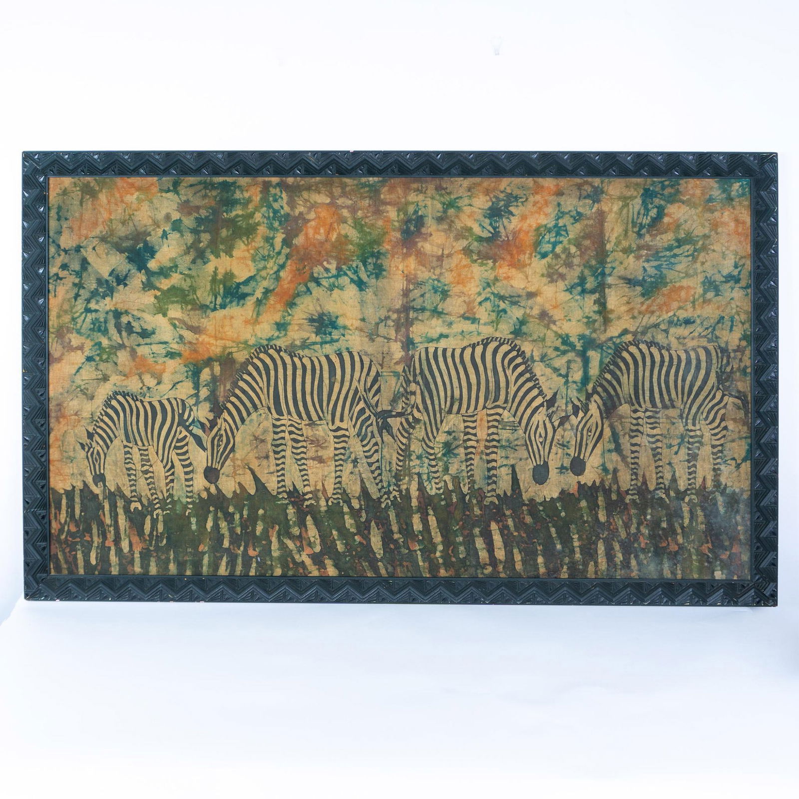 Original African Tribal Hand-Painted Framed Batik, Zebras (1 of 4)