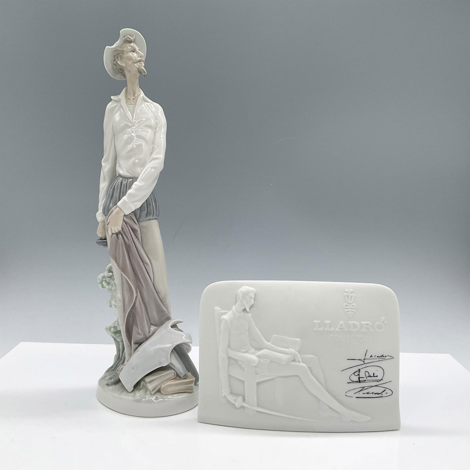 2pc Lladro Porcelain Figurines - Quixote Standing Up 1004854 with Plaque (1 of 3)