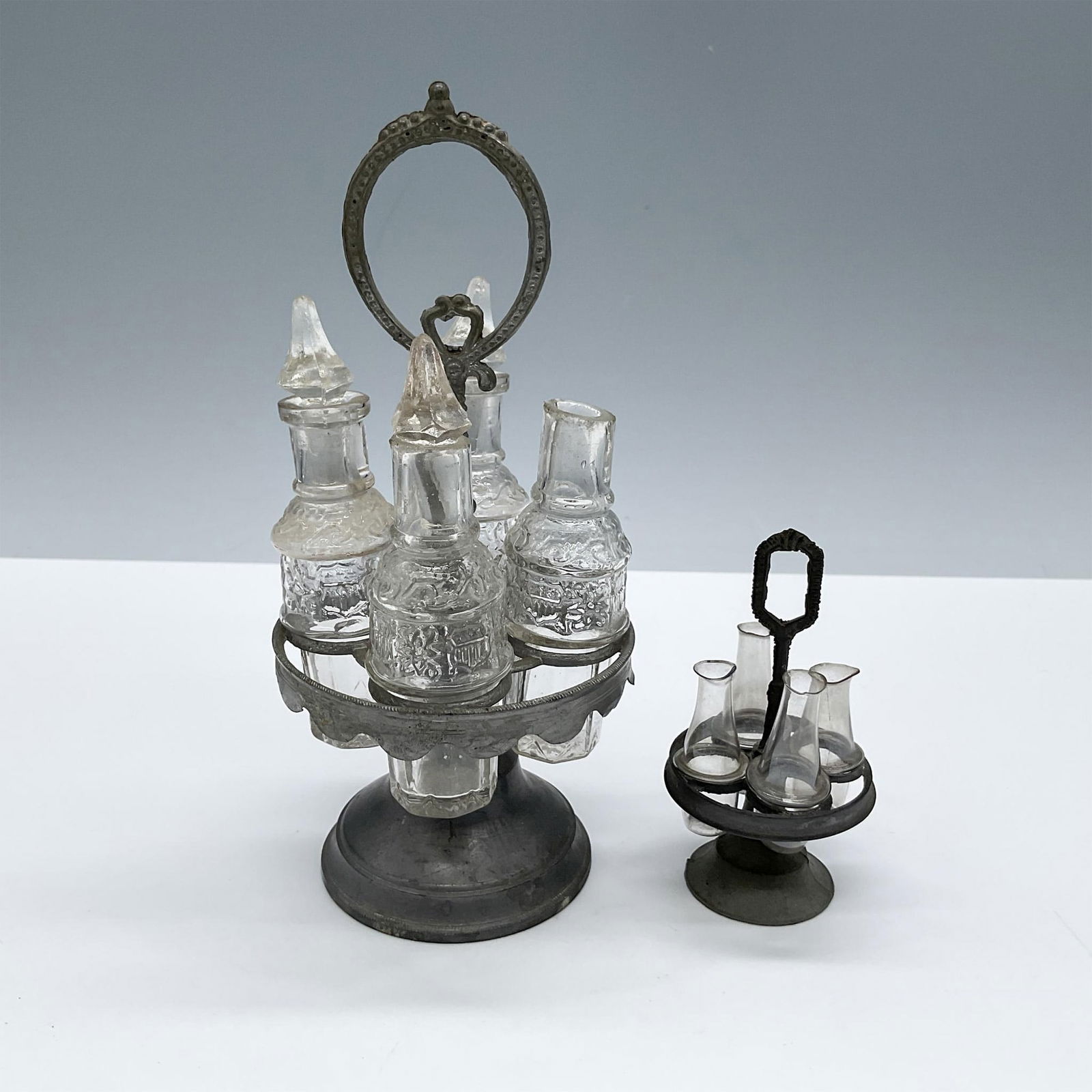 10pc Vintage Doll House Glass Cruet on Metal Carriers (1 of 3)