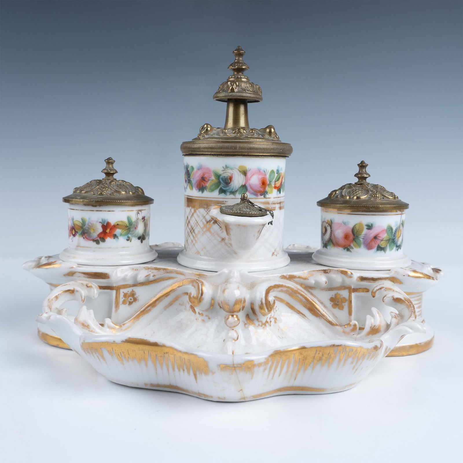 French Style Porcelain and Brass Inkwell (1 of 11)