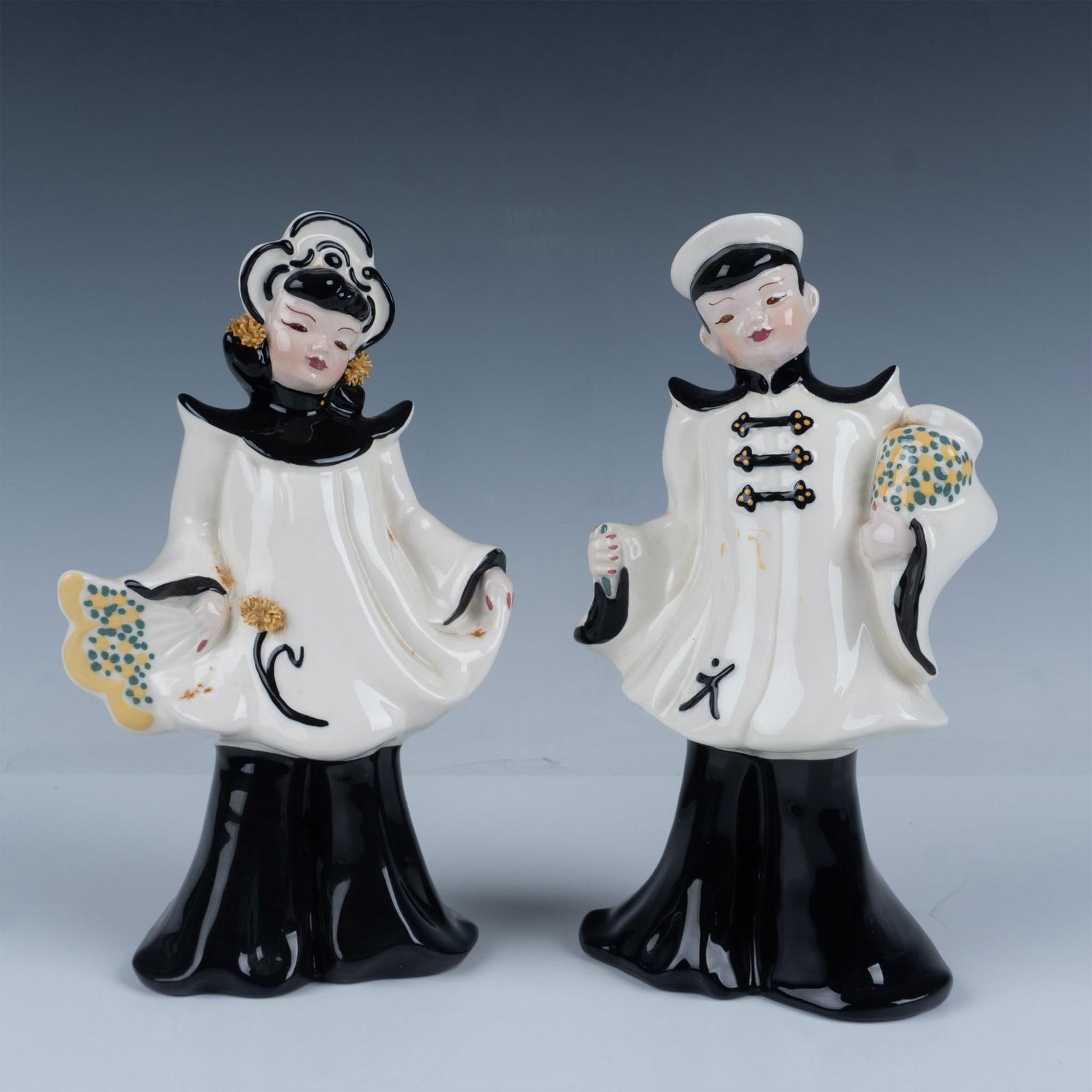 Pair of Florence Figurines, Asian Boy and Girl Tiny Vases (1 of 3)