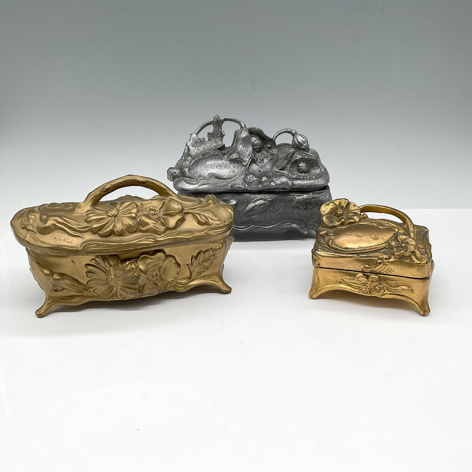 3pc Antique Metal Jewelry Caskets (1 of 4)