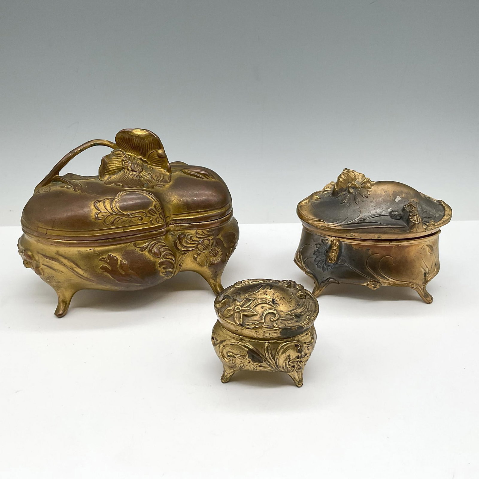 3pc Vintage Gilt Metal Jewelry Caskets (1 of 4)