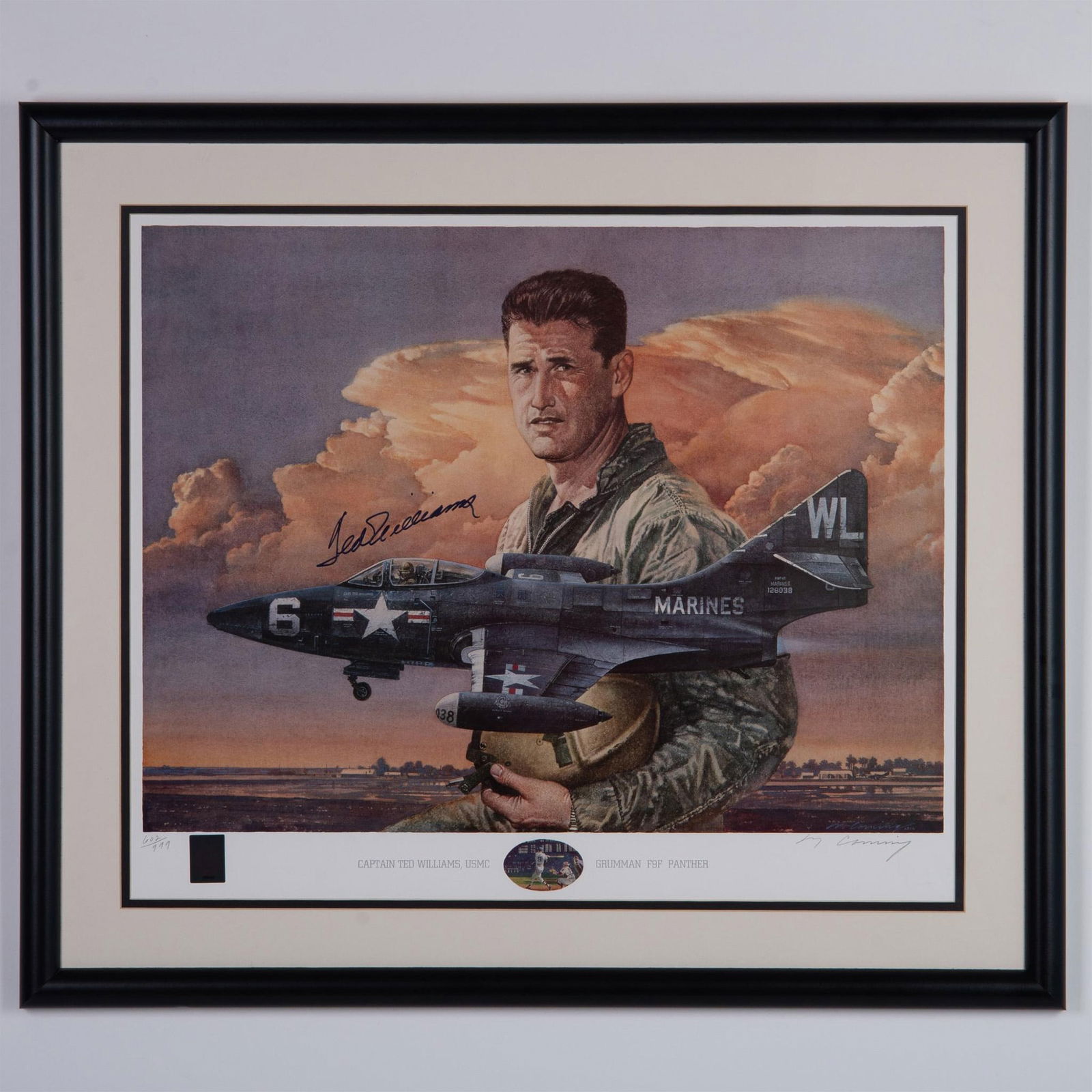 Ted Williams Autographed Lithograph, Captain Williams USMC (1 of 5)