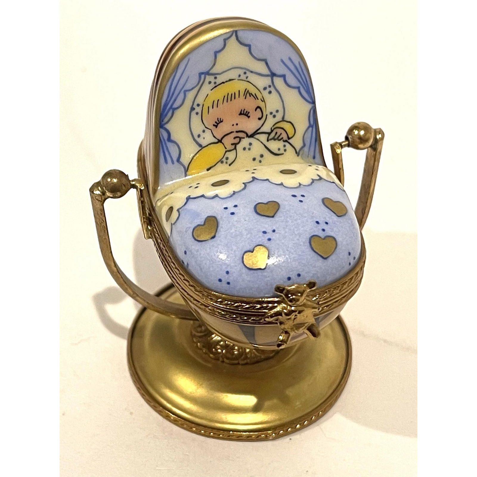 Limoges France Keepsake, Blue Baby Carriage Pram Numbered (1 of 4)