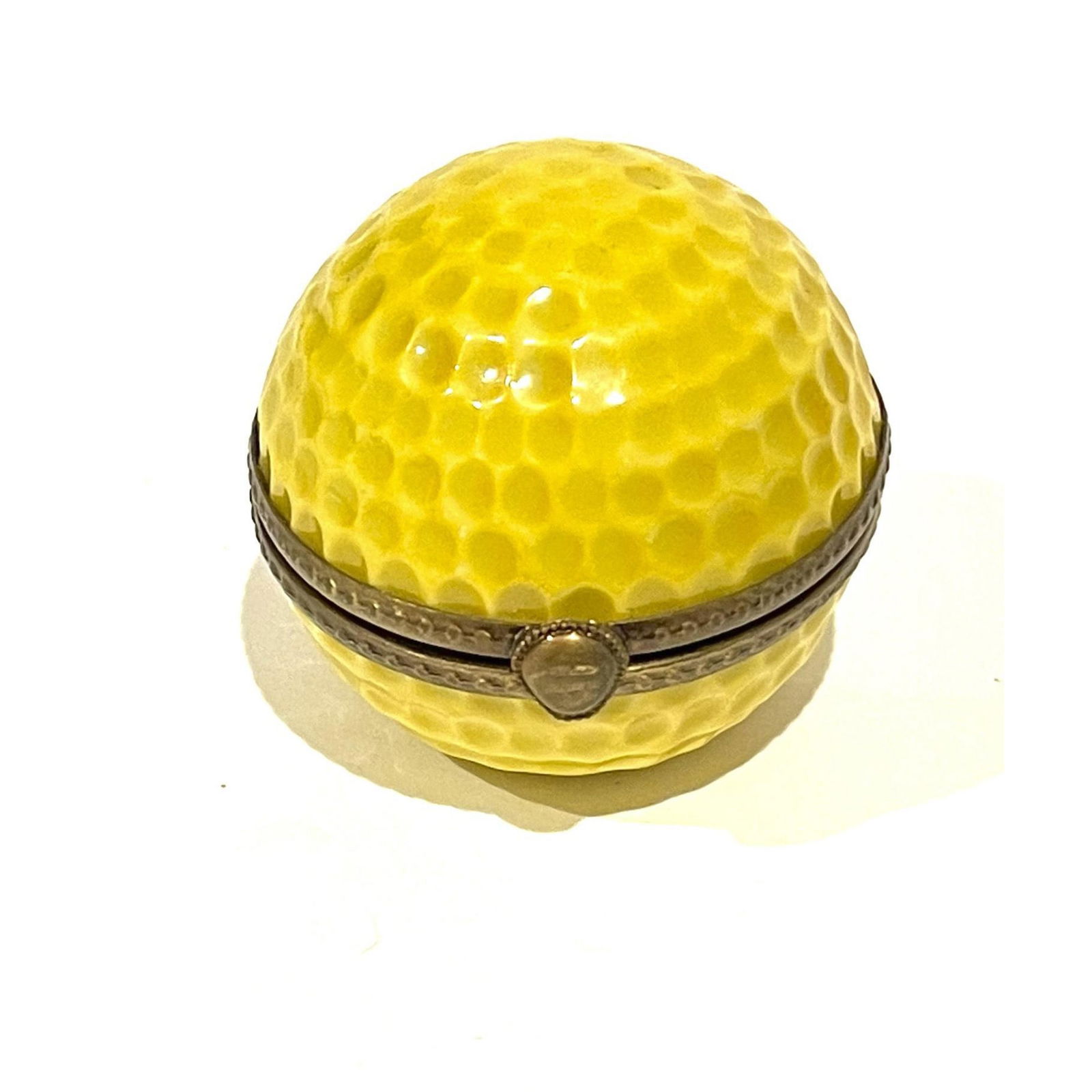 Rare Limoges France Keepsake Box, Yellow Dimpled Golf Ball (1 of 5)