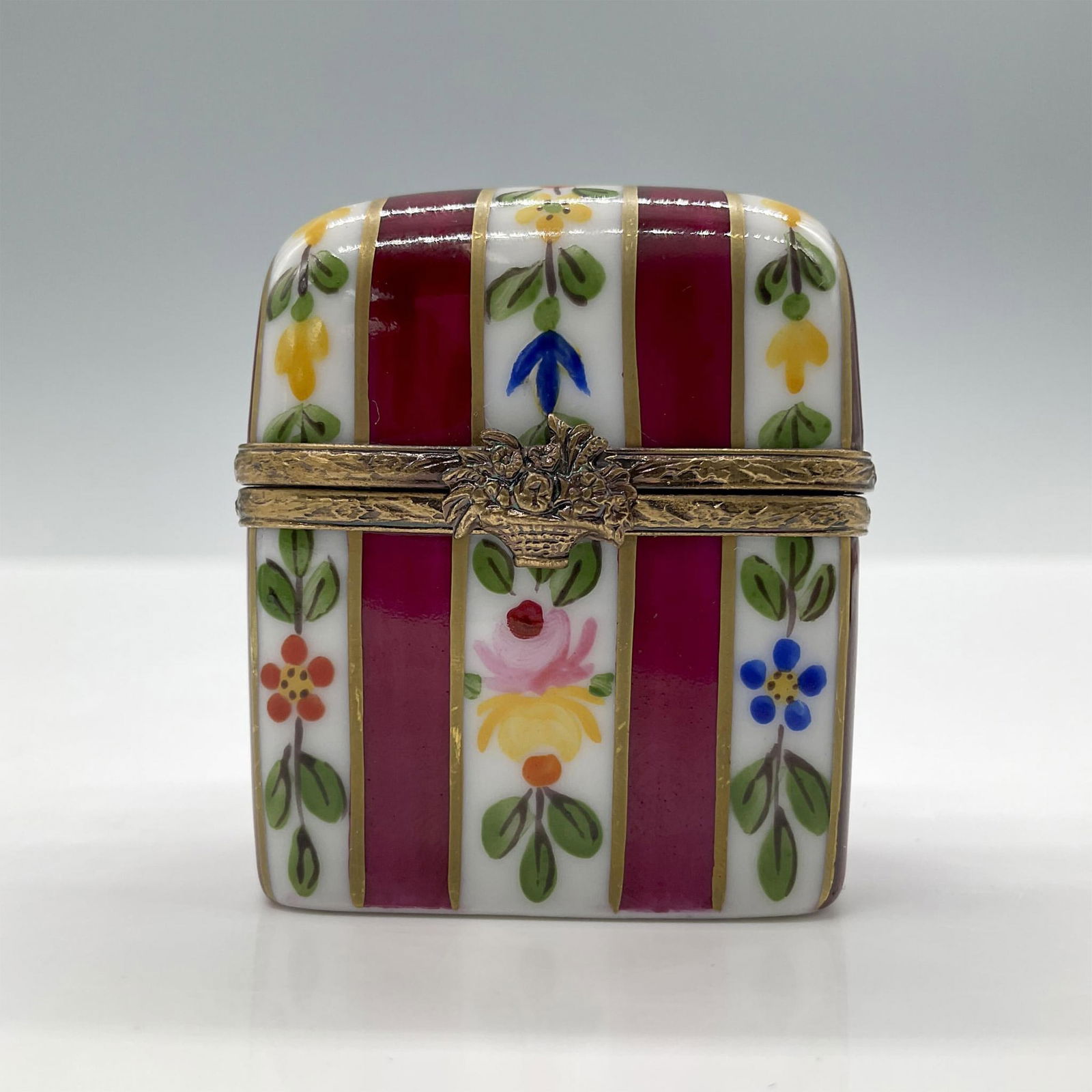 Limoges Porcelain Treasure Box, Floral Red Chest (1 of 4)