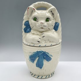 American Bisque Cookie Jar with Lid, Cat in a Basket