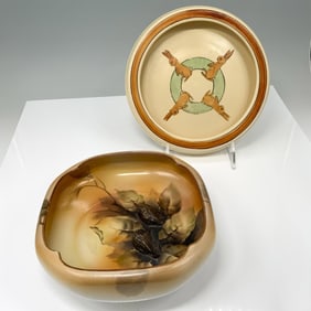 2pc Roseville and Noritake Ceramic Plate & Bowl