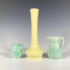 3pc American Pottery, Stangl Creamers and Hall Vase