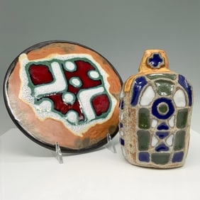 2pc Vintage Spanish Pottery Plate & Jug