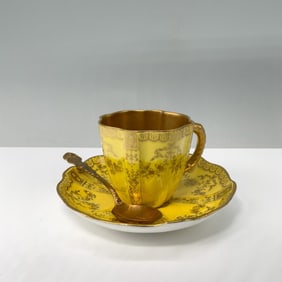 Royal Crown Derby Porcelain Demitasse, Saucer with Spoon