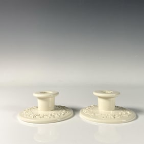 Pair of Wedgwood Queen's Ware Cream Candle Holders