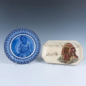 2pc Royal Doulton Porcelain Plates, Native American Theme