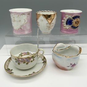 6pc Shaving Mugs and Mustache Cup with Saucer