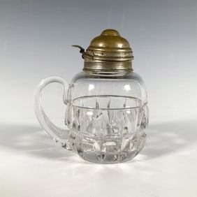 Waffle Cut Glass Syrup Pitcher