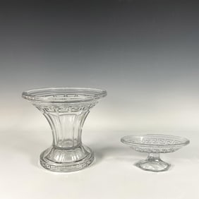 2pc Heisey Glass Vase and Compote Bowl, Greek Key