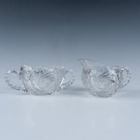 2pc Pinwheel Cut Crystal Cream Jug & Sugar bowl
