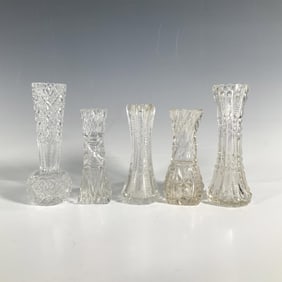 5pc Pattern Glass Miniature Vases