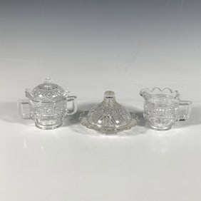 3pc Miniature Cut Glass Creamer, Sugar Bowl, & Butter Plate
