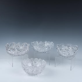 4pc Cut Crystal Bowls with Sawtooth Edge