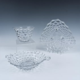 3pc Fostoria American Clear Tableware, Cube Pattern