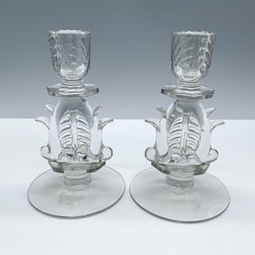 Pair of Tiffin-Franciscan Glass Candle Holders, Clear Velva